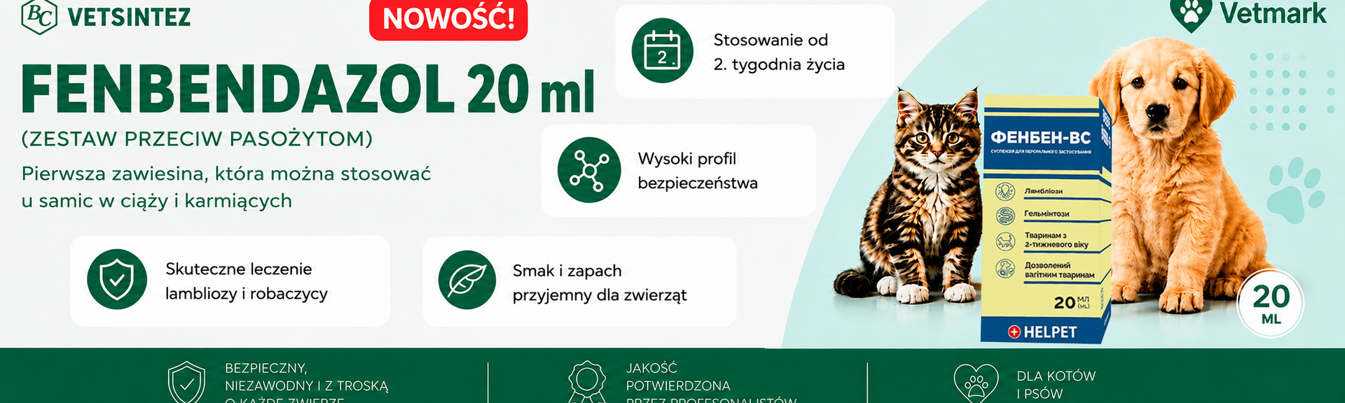 FENBENDAZOL doustny 20 ml — doustna zawiesina przeciwrobacza z fenbendazolem dla psów i kotów